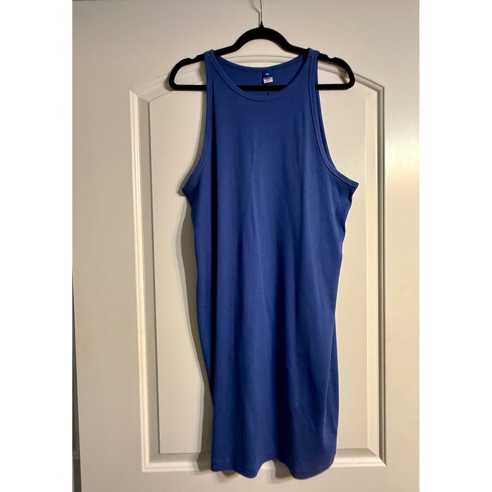 Old Navy Tank Dress XXL Blue Ribbed Racerback Mini High Neck Summer Casual